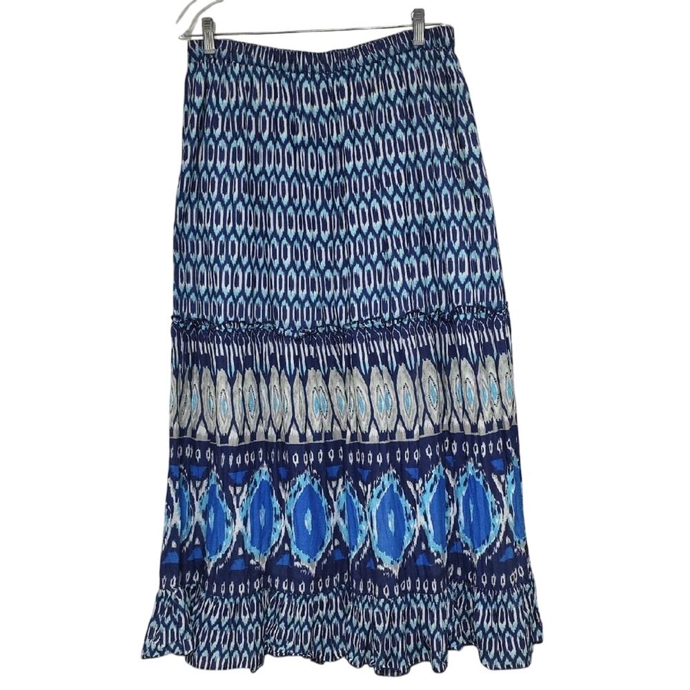 Womens Sz 14/16 Boho Festival Western Blue White Lined Midi Skirt Lane Bryant